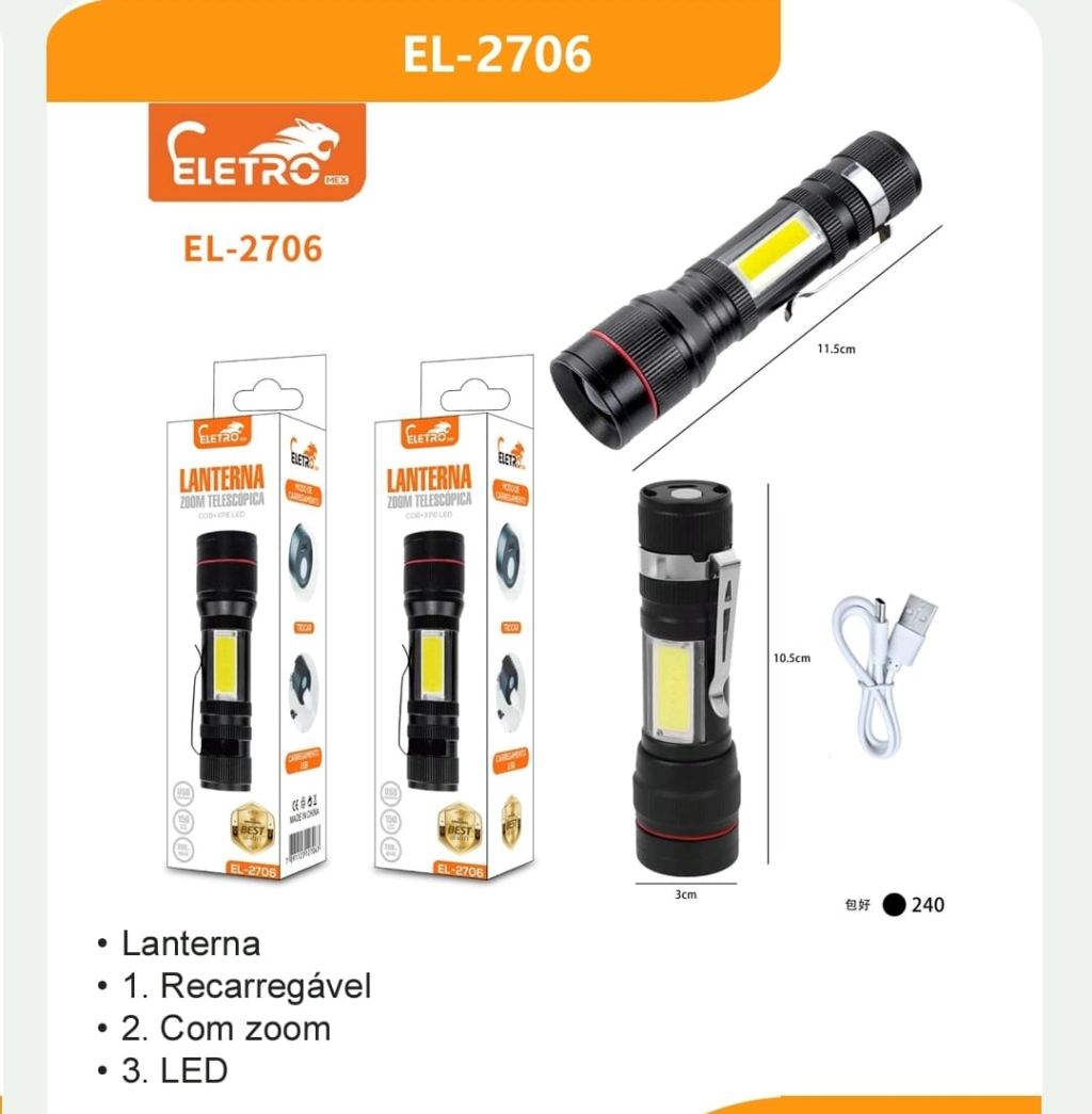 MINI LANTERNA REGARREGÁVEL ELETRO 