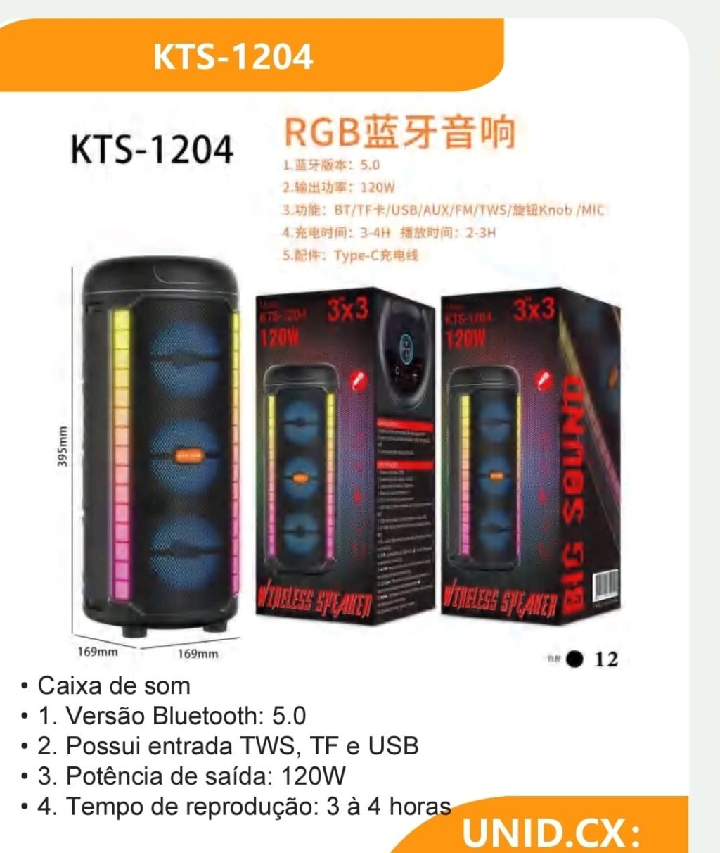 CAIXA DE SOM BLUETOOTH RGB 