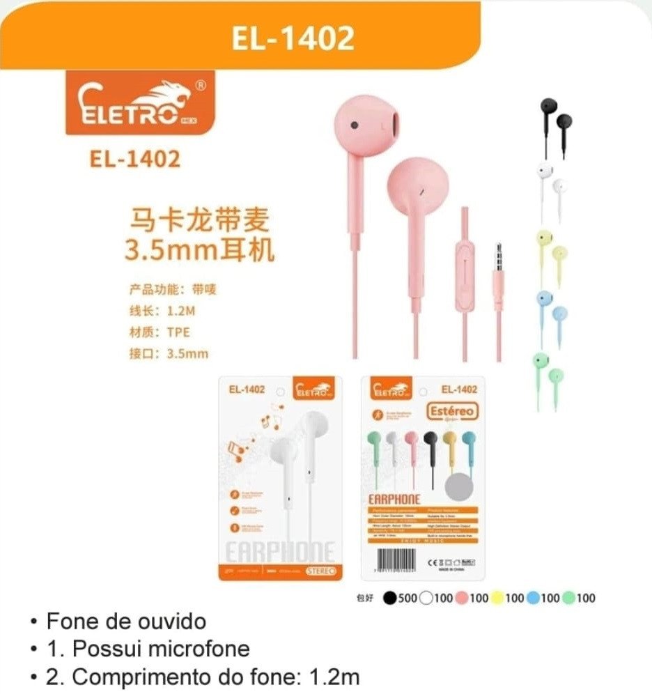FONE DE OUVIDO COLORIDO P2 ELETRO 