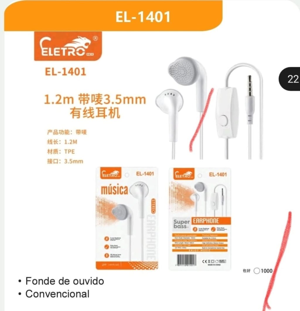 FONE DE OUVIDO CONVENCIONAL P2 ELETRO 