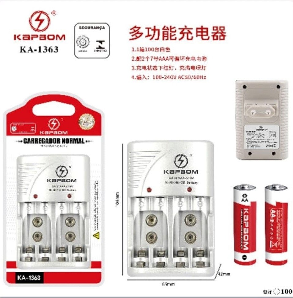 CARREGADOR DE PILHA KAPBOM 