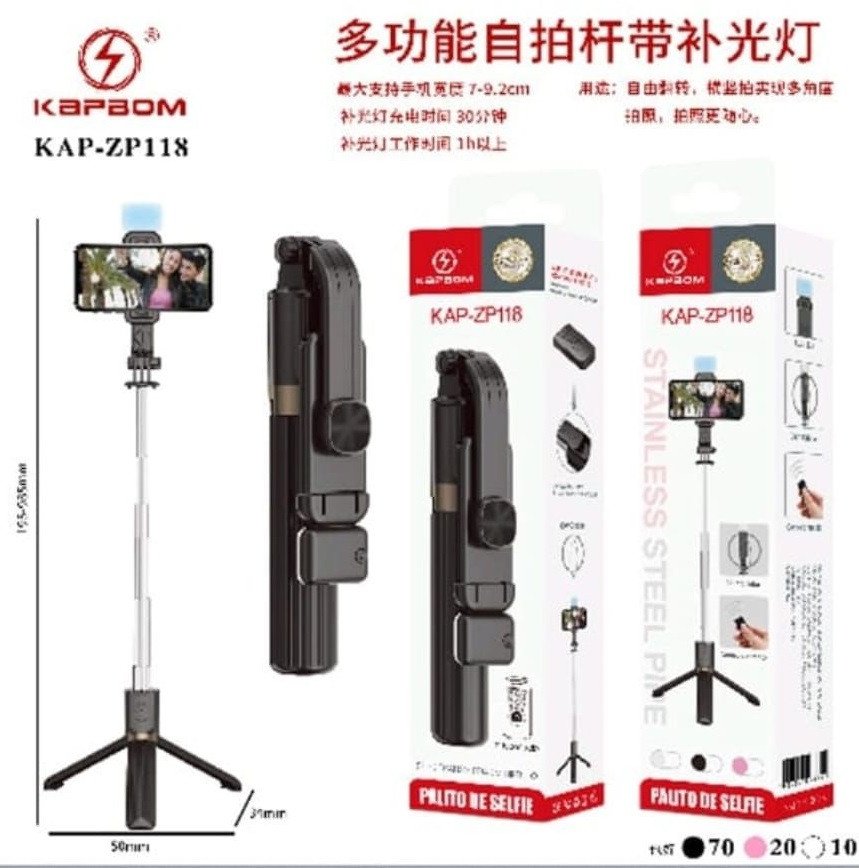 BASTÃO DE SELFIE COM LUZ DE LED KAPBOM 