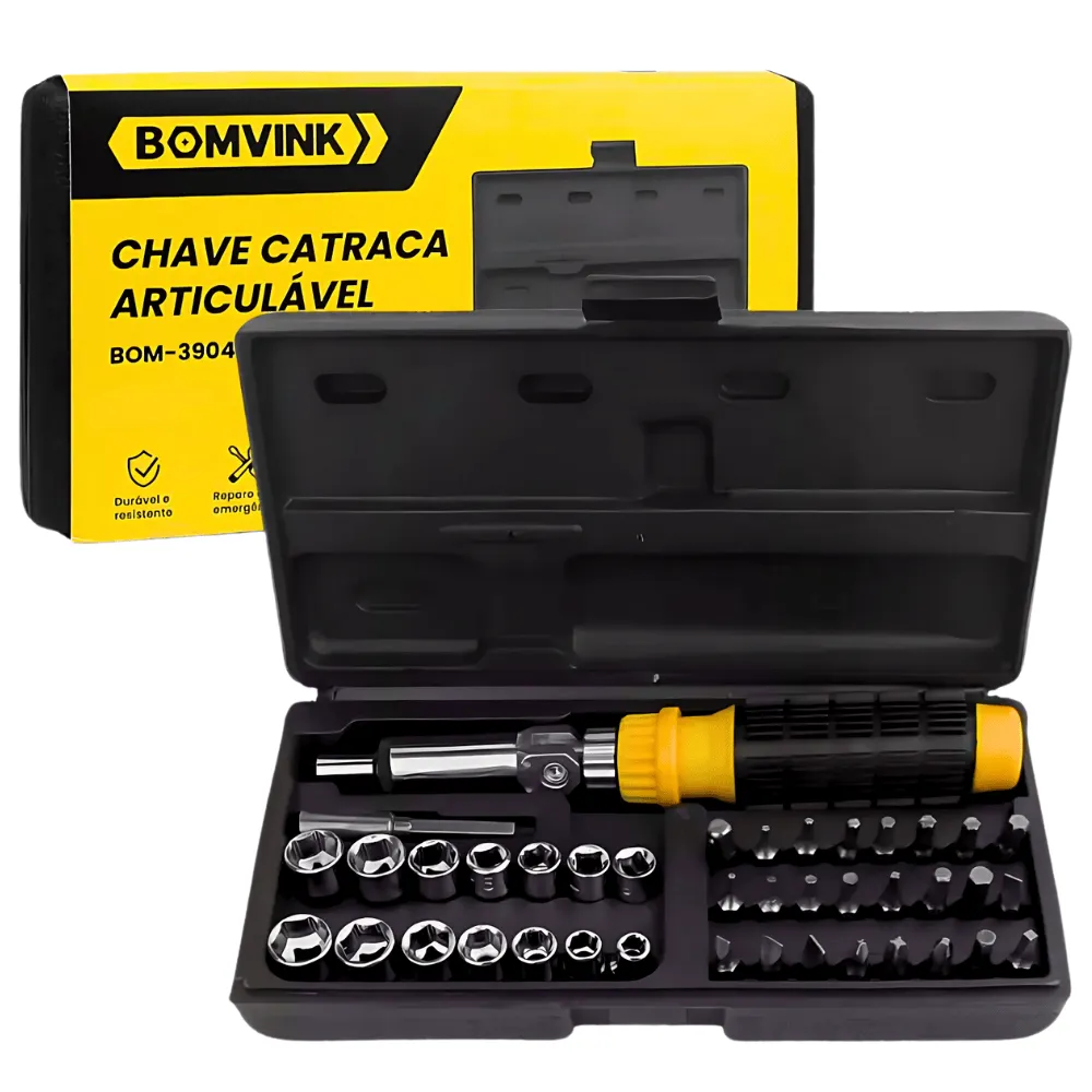 KIT JOGO DE CHAVES CATRACA REVERSÍVEL 41 PEÇAS BOMVINK 