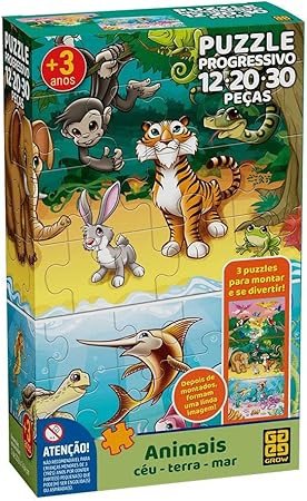 QUEBRA-CABEÇA CARTONADO ANIMAIS/CÉU/TERRA/MAR 12/20/30 - GROW