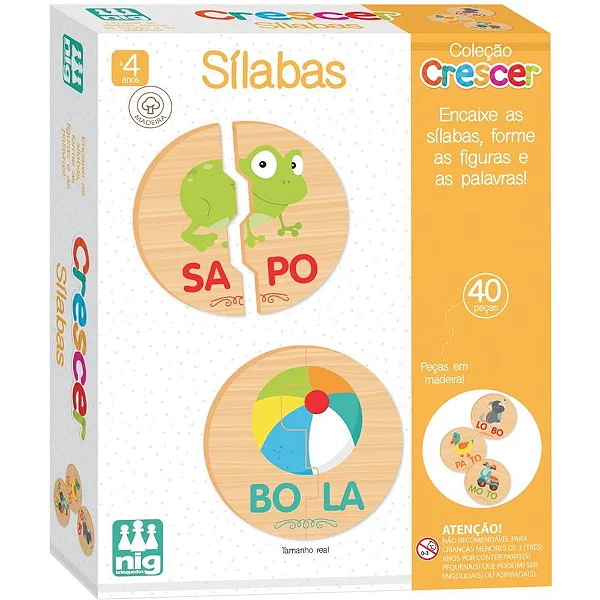 BRINQUEDO EDUCATIVO SÍLABAS EM MADEIRA 40 PEÇAS - DISMAT
