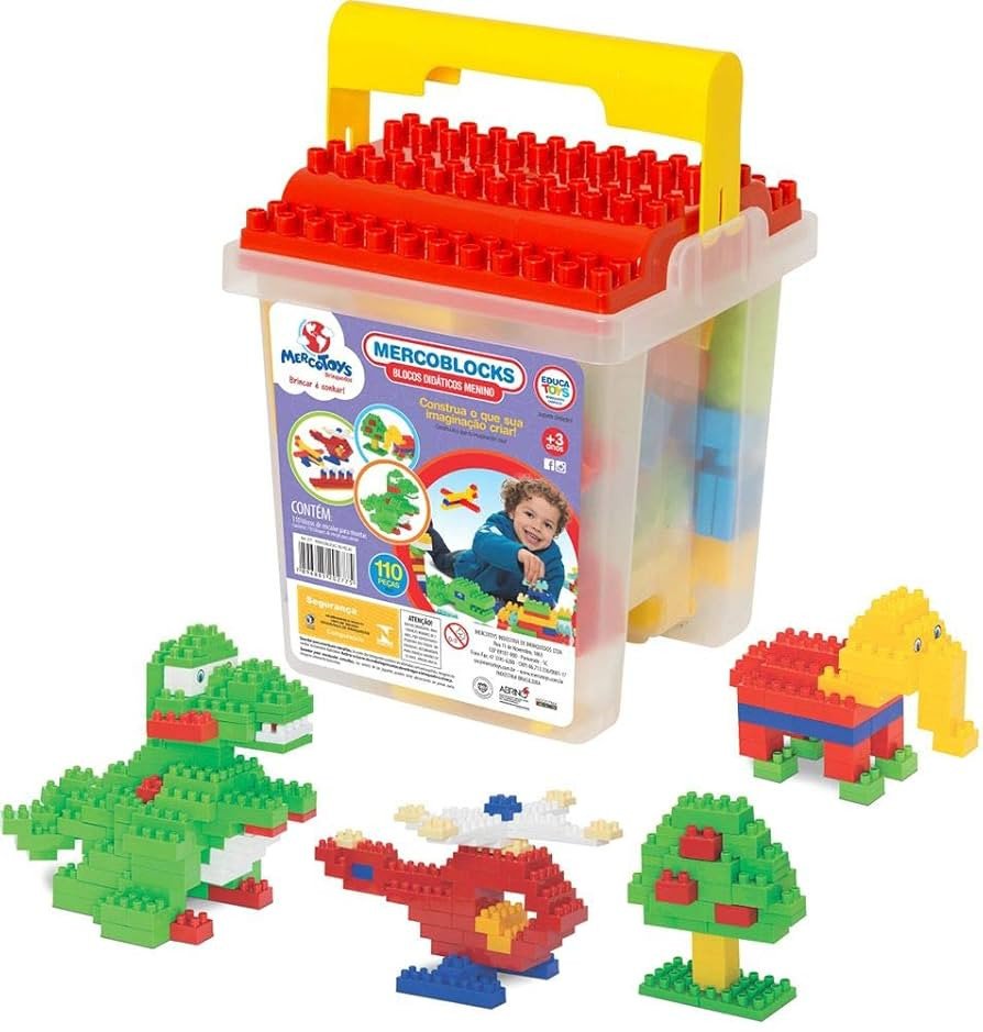 BRINQUEDO PARA MONTAR BALDE BLOCOS 100 PEÇAS - MERCO TOYS