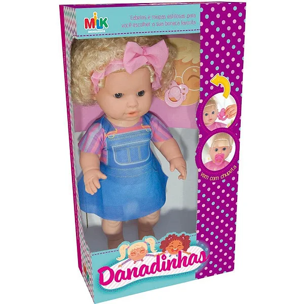 BONECA DANADINHA LOIRA CABELO CRESPO 33CM - MILK