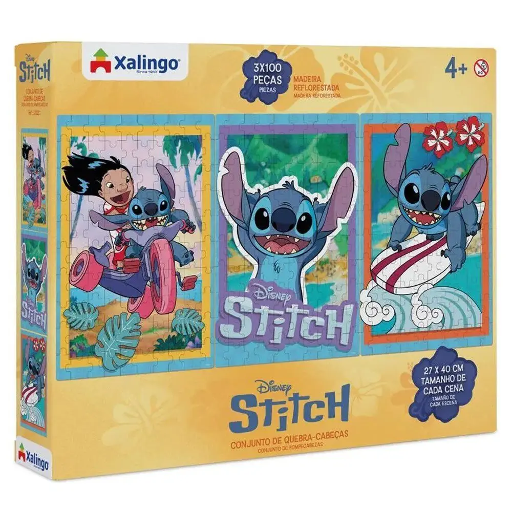 QUEBRA-CABEÇA MADEIRA STITCH 3x 100 PEÇAS - XALINGO 