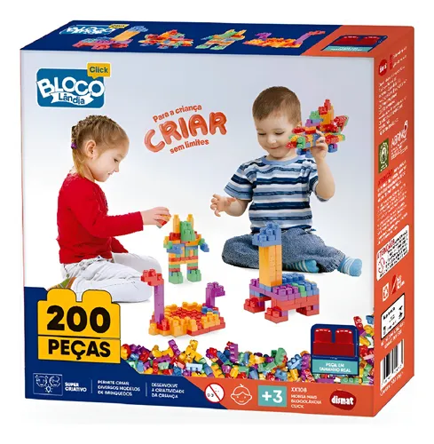 BRINQUEDO PARA MONTAR MAIS BLOCOLÂNDIA CLICK 200 PEÇAS - DISMAT