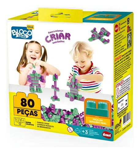 BRINQUEDO PARA MONTAR MAIS BLOCOLÂNDIA CLICK 80 PEÇAS - DISMAT