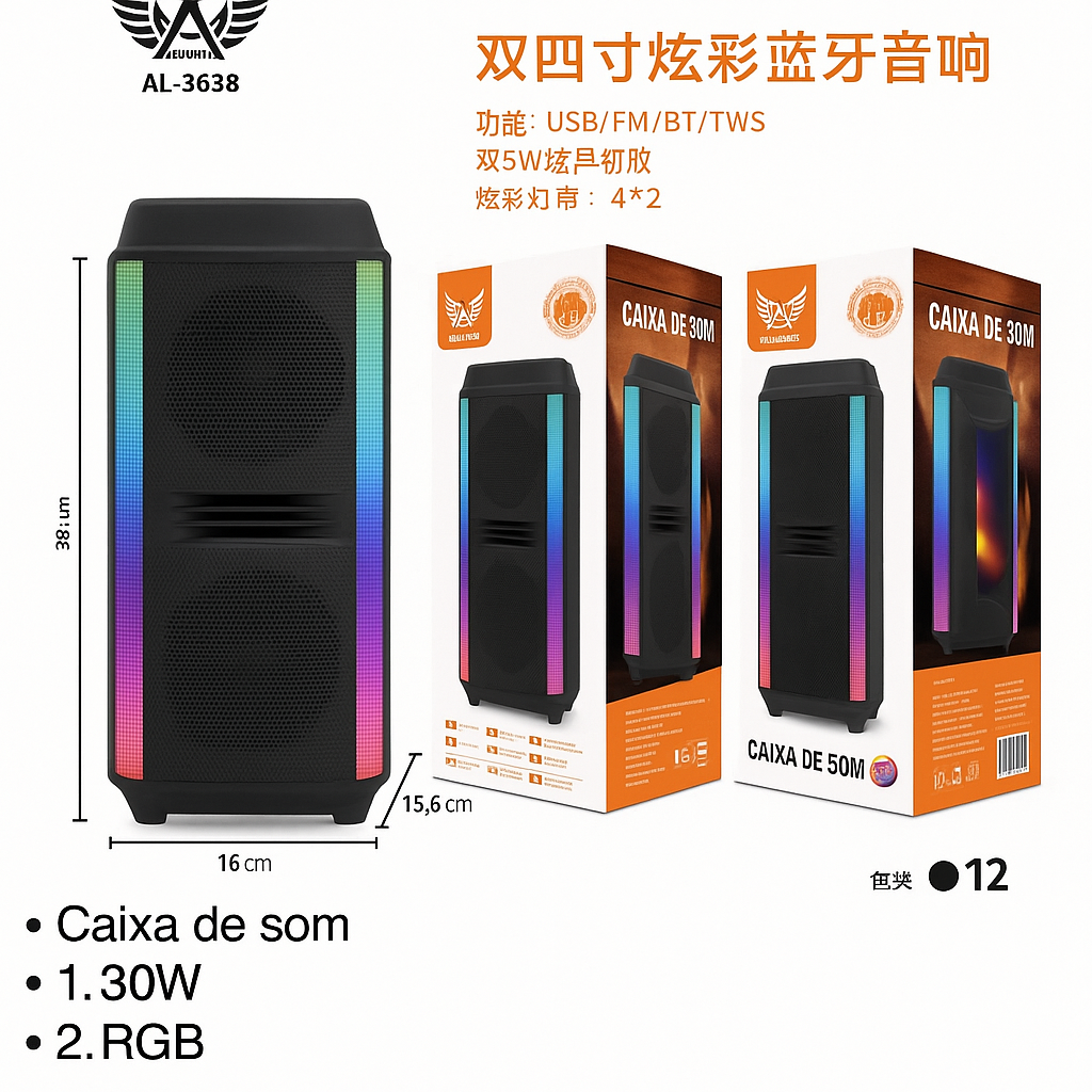 CAIXA BLUETOOTH RGB 30W ALTOMEX