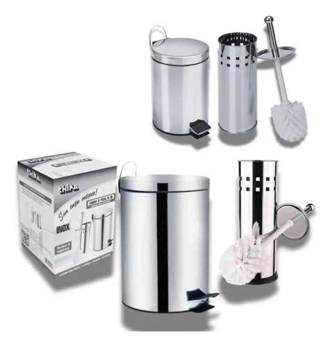 CONJUNTO LIXEIRA BANHEIRO INOX THIKA