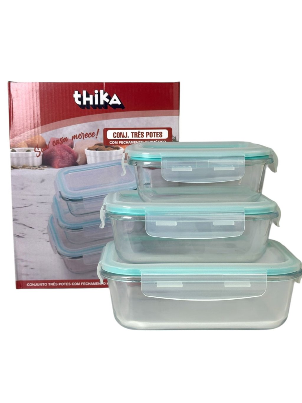 CONJUNTO 3 TIGELAS HERMÉTICAS VIDRO REFRATÁRIO THIKA