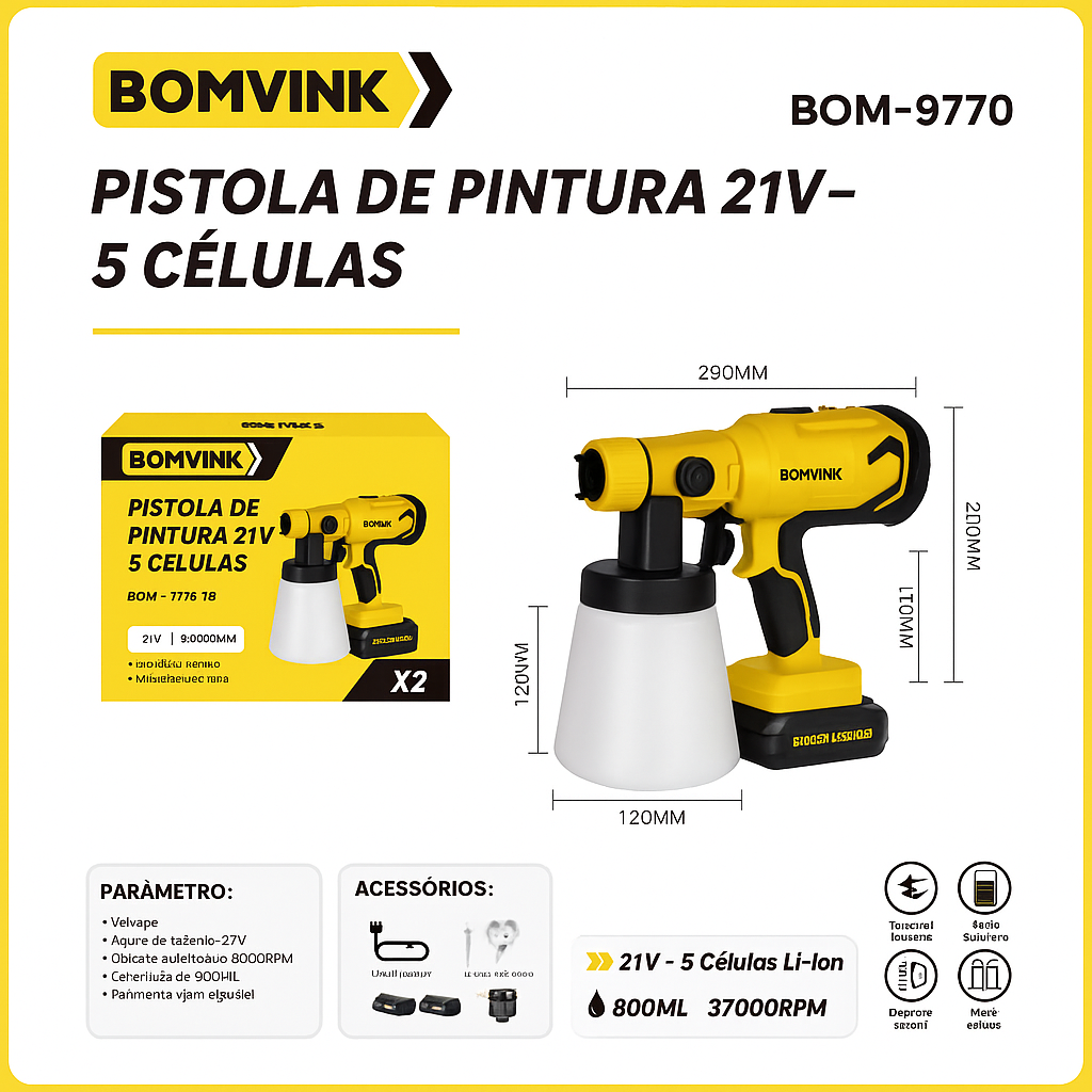 PISTOLA DE PINTURA 21V 5 CÉLULAS BOMVINK 