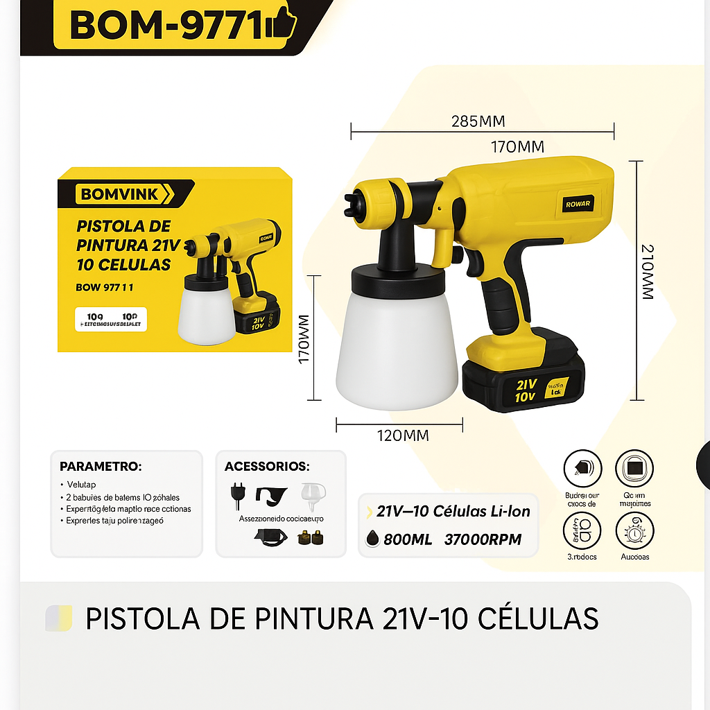 PISTOLA DE PINTURA 21V 10 CÉLULAS BOMVINK