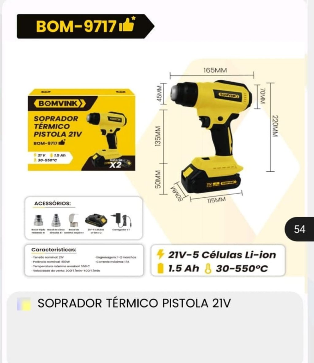 SOPRADOR TÉRMICO PISTOLA 21V BOMVINK