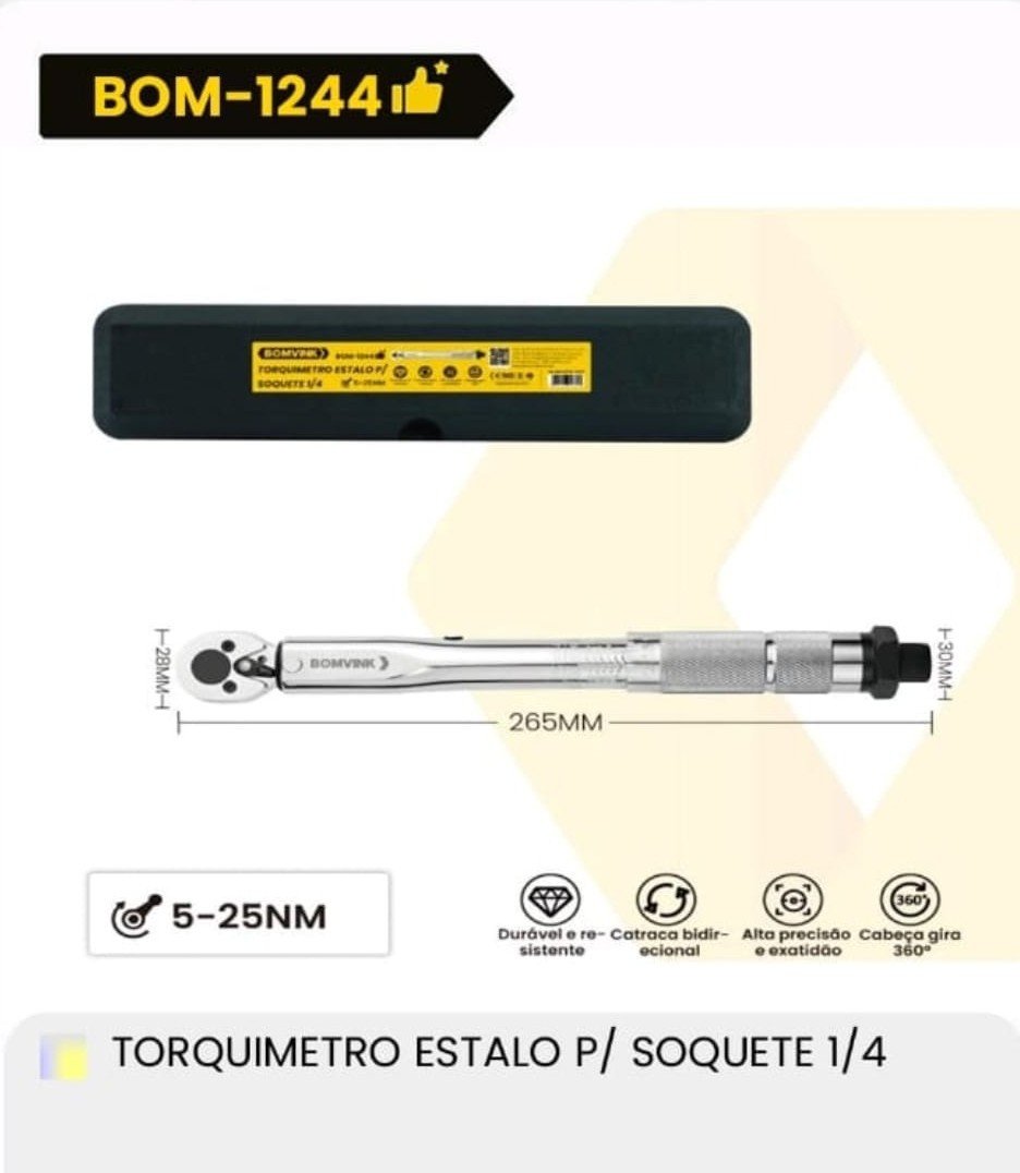 TORQUÍMETRO ESTALO PARA SOQUETE 1/4 BOMVINK