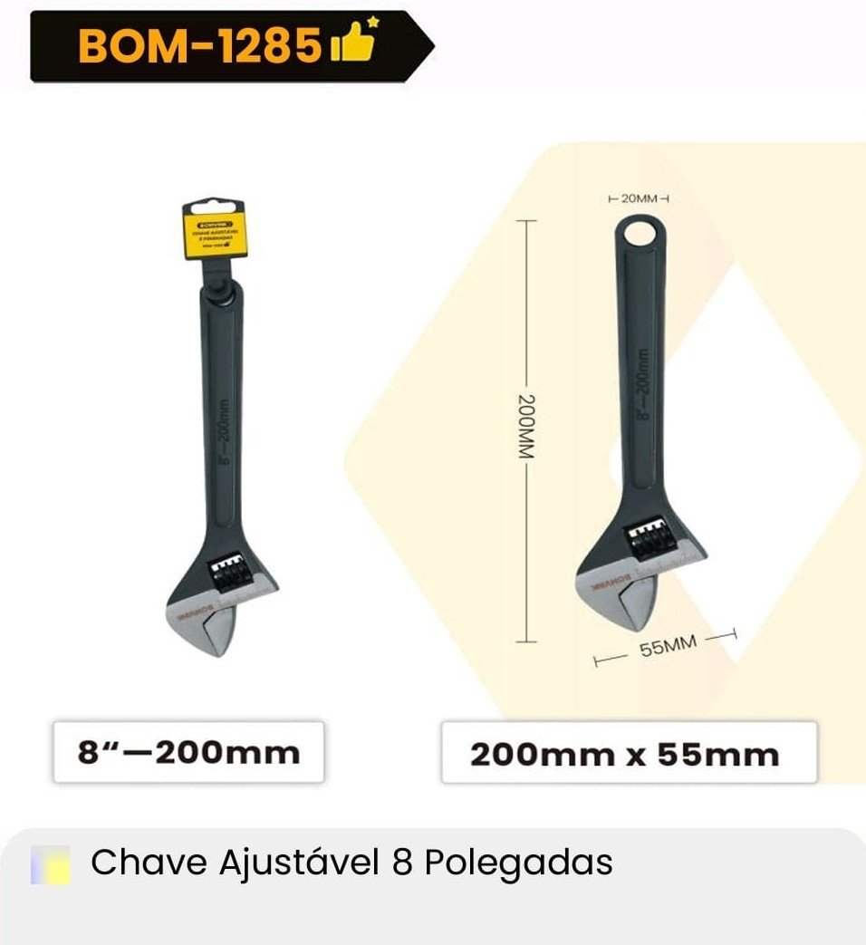 CHAVE AJUSTÁVEL 8 POLEGADAS BOMVINK