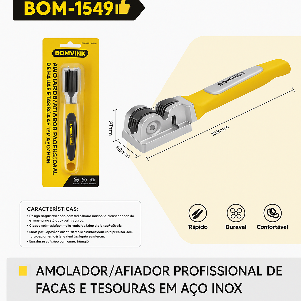 AMOLADOR PROFISSIONAL DE FACAS E TESOURAS EM AÇO INOX BOMVINK