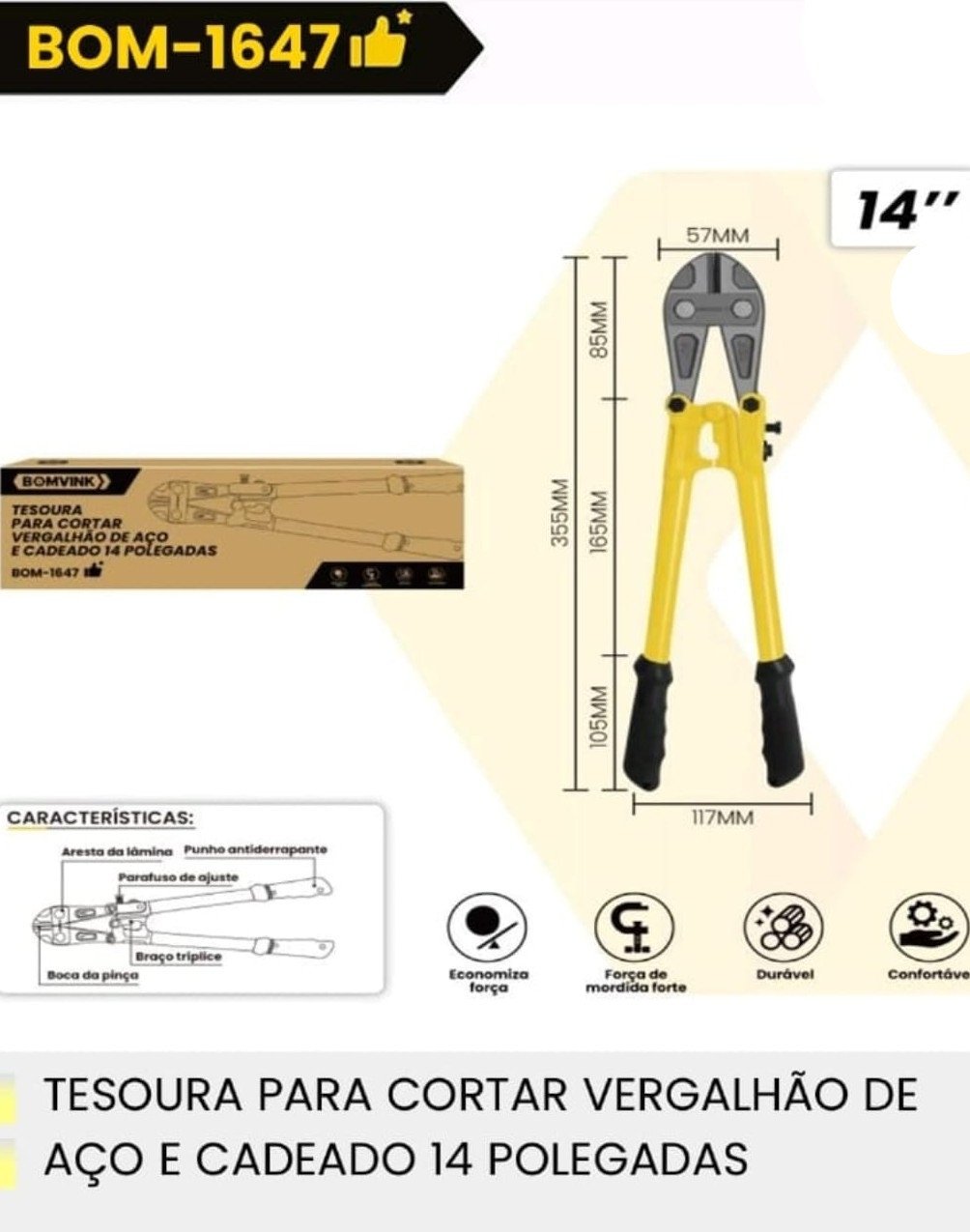 TESOURA CORTA VERGALHÃO DE AÇO E CADEADO 14POL BOMVINK