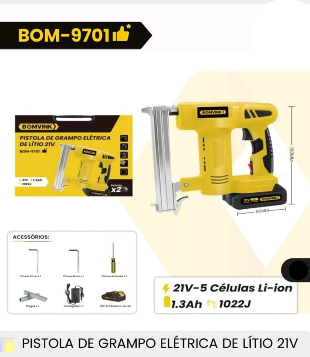 PISTOLA DE GRAMPO ELÉTRICA DE LÍTIO 21V 5 CÉLULAS BOMVINK