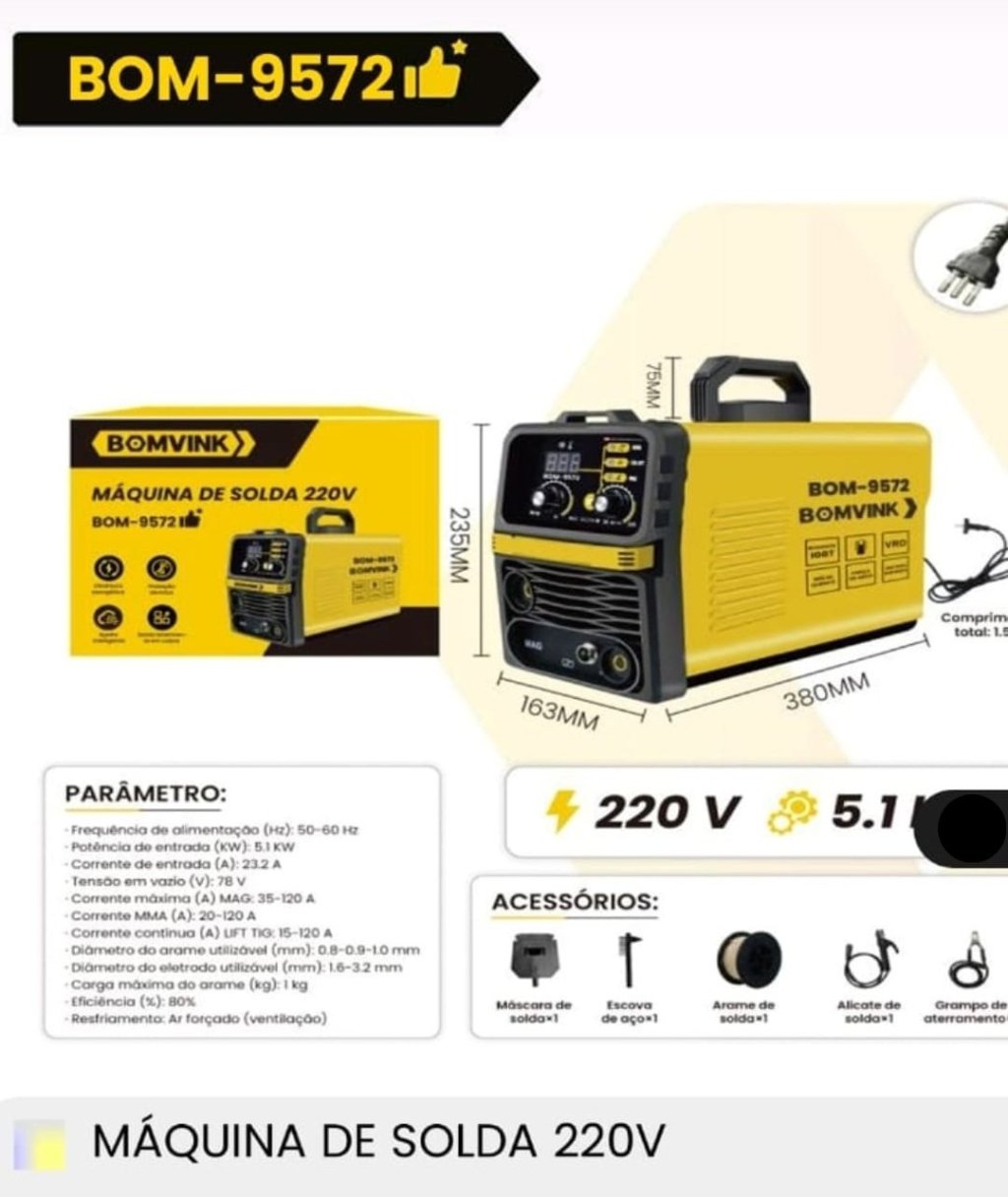 MÁQUINA DE SOLDA 220V 5.1KW BOMVINK