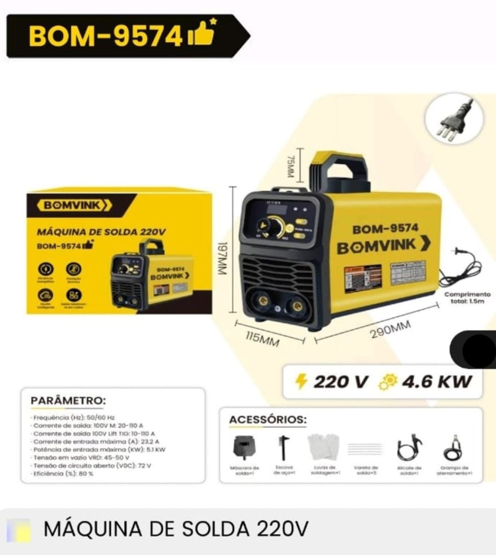 MÁQUINA DE SOLDA 220V 4.6KW BOMVINK