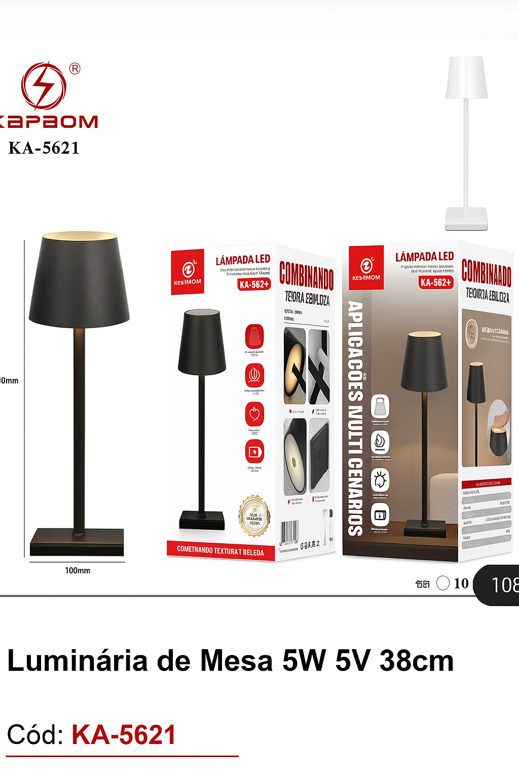 LUMINÁRIA DE MESA 5W 5V 38CM KAPBOM