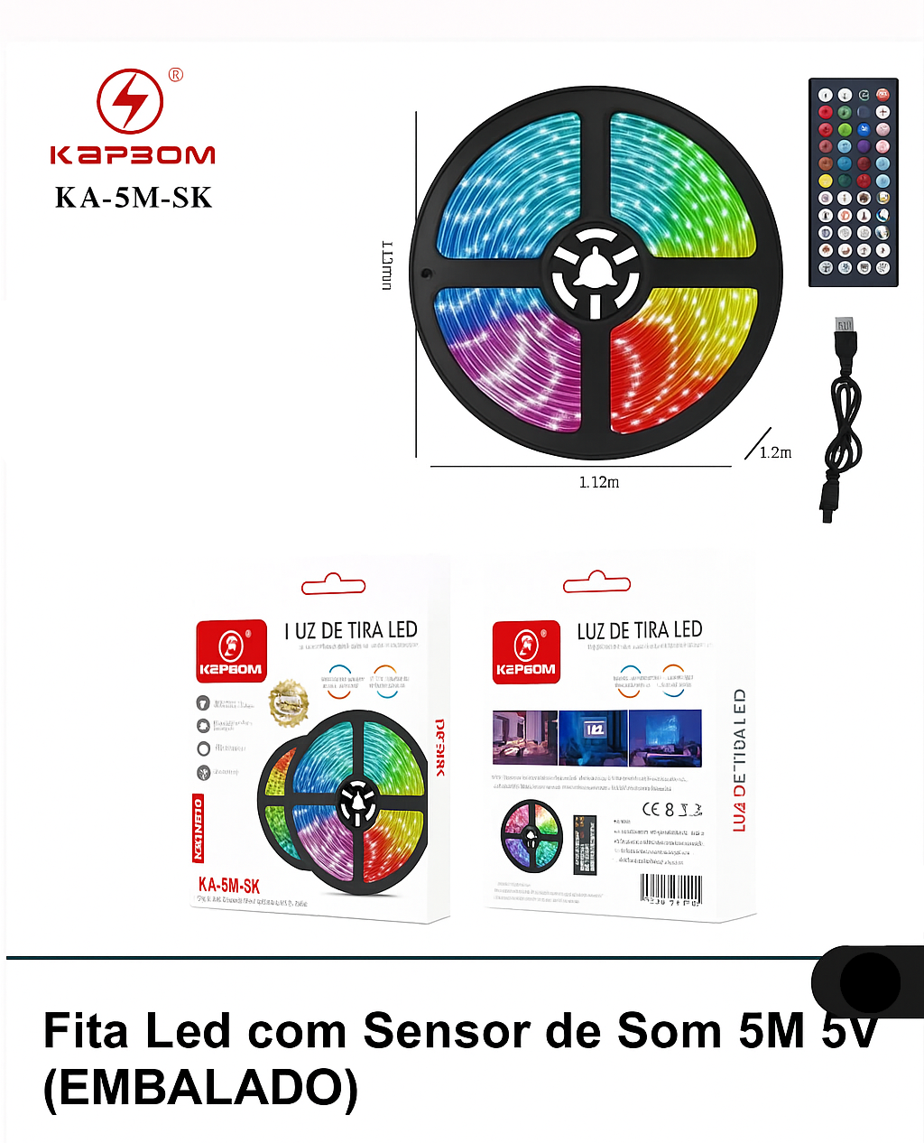 FITA DE LED COM SENSOR DE SOM 5M 5V KAPBOM