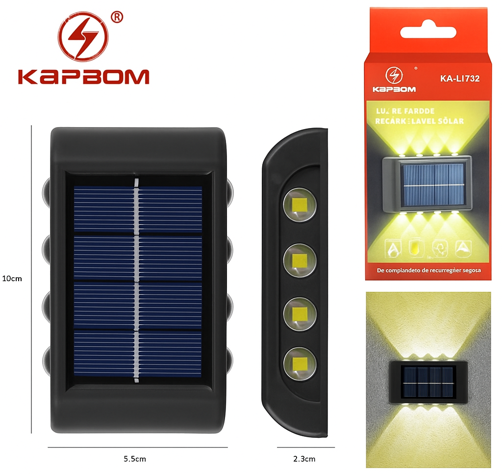 LUZ DE PAREDE RECARREGÁVEL SOLAR KAPBOM