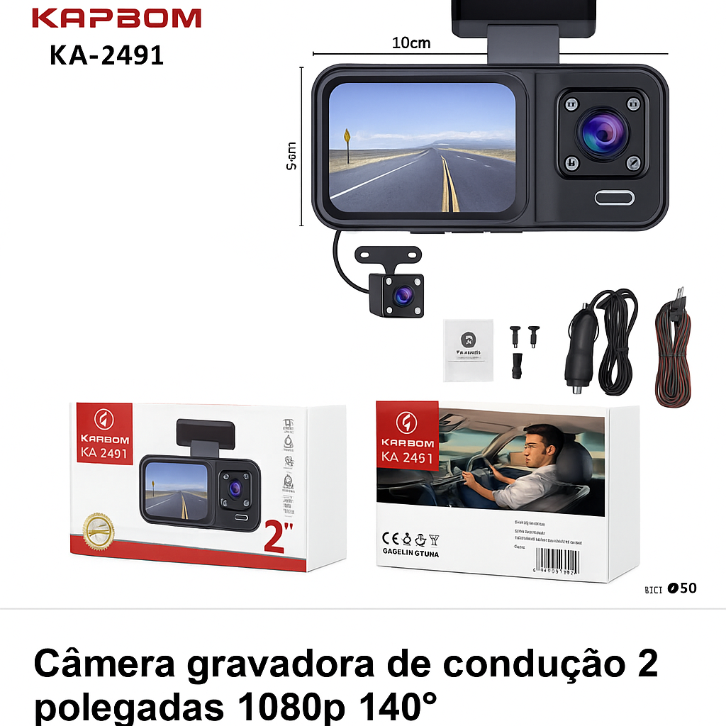 CÂMERA GRAVADORA DE CONDUÇÃO 2 POLEGADAS 1080P 140° KAPBOM