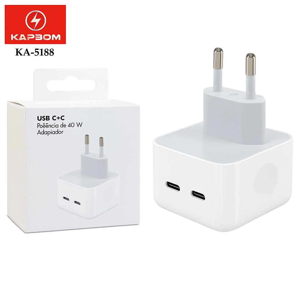 FONTE DE CARREGAMENTO 2 USB-C 40W KAPBOM