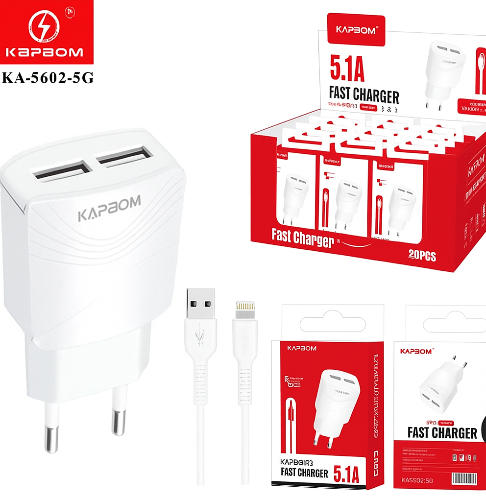 CARREGADOR LIGHTNING 2USB 5.1A KAPBOM