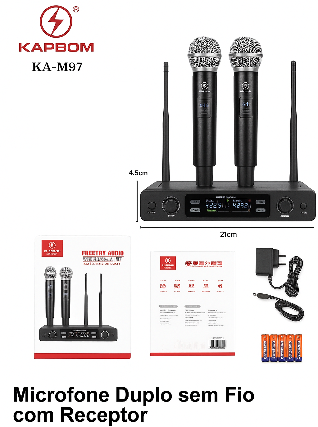 MICROFONE DUPLO SEM FIO COM RECEPTOR KAPBOM