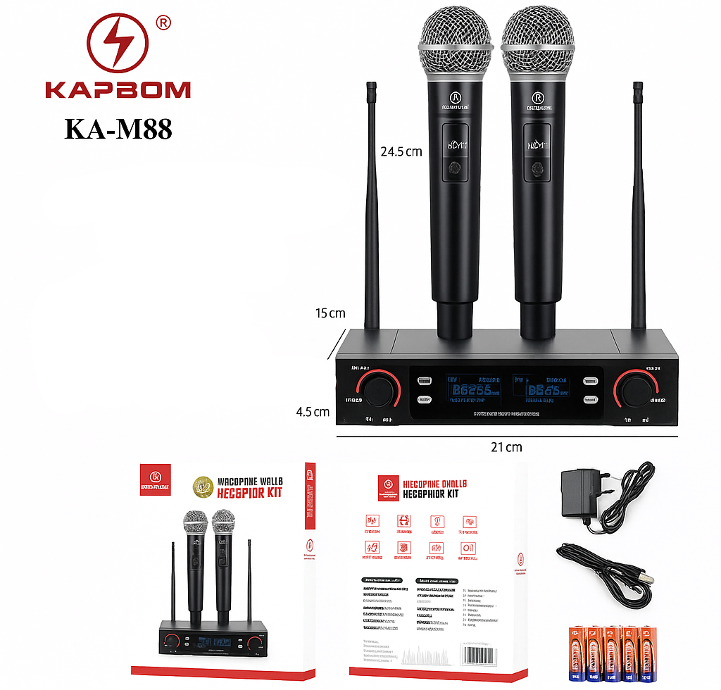 MICROFONE DUPLO SEM FIO COM RECEPTOR KAPBOM