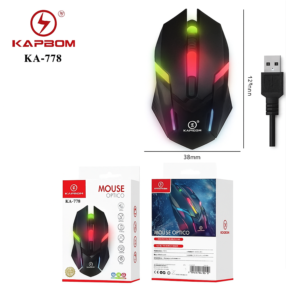 MOUSE RGB COM FIO 1.2M KAPBOM