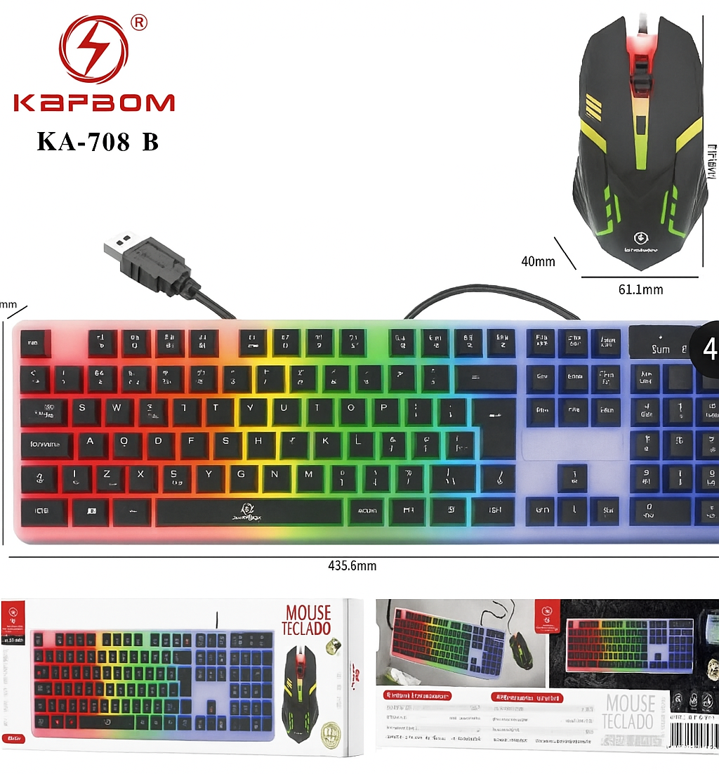 KIT TECLADO E MOUSE COM LED KAPBOM