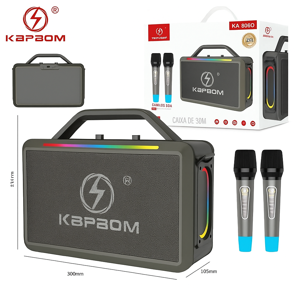 CAIXA DE SOM COM 2 MICROFONES KAPBOM