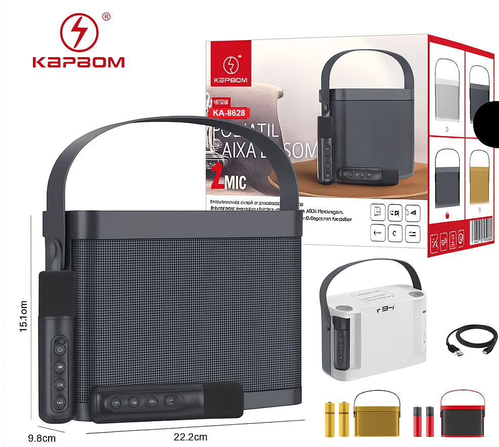 CAIXA DE SOM PORTÁTIL COM 2 MICROFONES KAPBOM