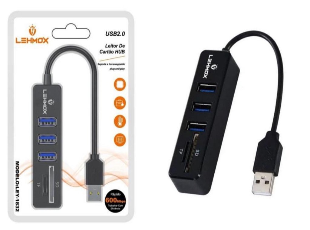 HUB USB 2.0 3 PORTAS+SD+TF LEHMOX