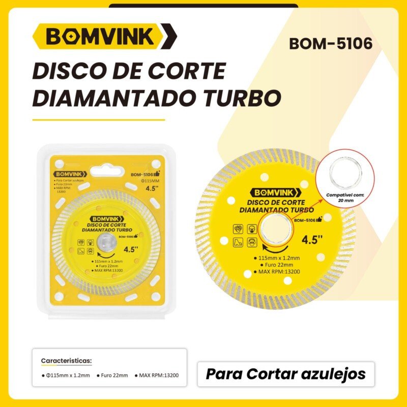 DISCO DE CORTE DIAMANTADO TURBO 4.5 BOMVINK