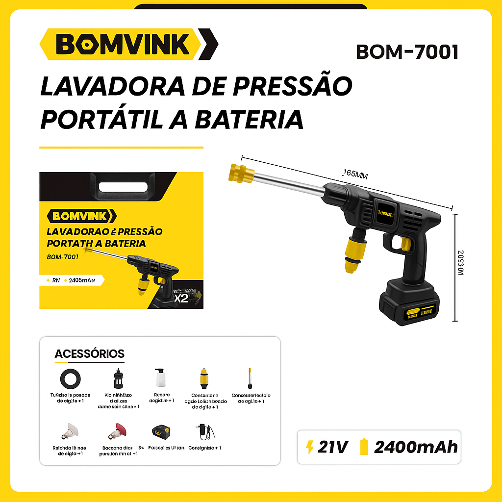 LAVADORA DE PRESSÃO PORTÁTIL A BATERIA BOMVINK