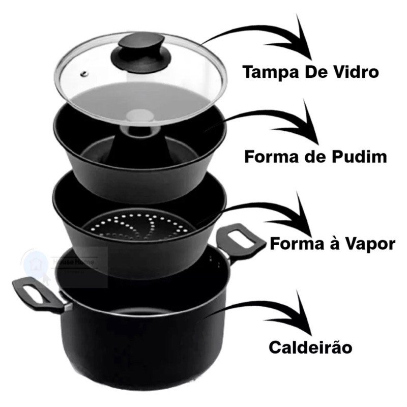 PANELA MULTIUSO 3 EM 1 COM TAMPA DE VIDRO ALUMÍNIO NACIONAL