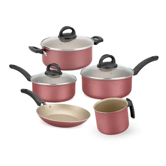 CONJUNTO 5 PEÇAS BEGE/CEREJA ALUMÍNIO NACIONAL