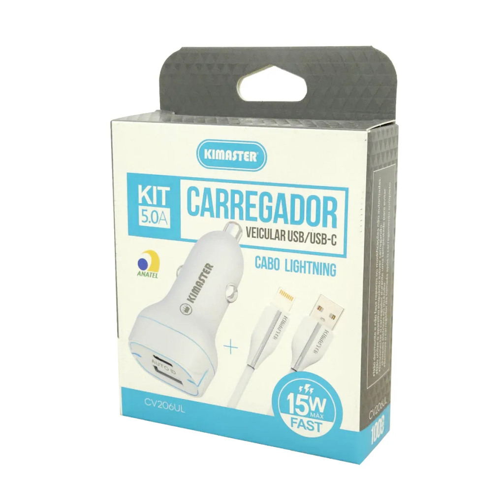 CARREGADOR VEICULAR USB LIGHTNING 15W KIMASTER