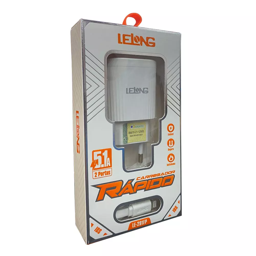 CARREGADOR RÁPIDO 2 USB LIGHTNING LELONG
