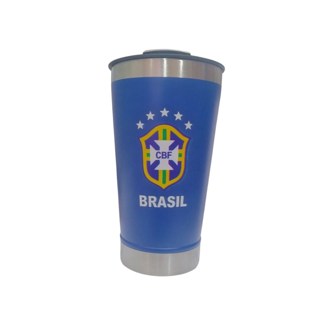 COPO BRASIL COM TAMPA E ABRIDOR 473ML - AZUL