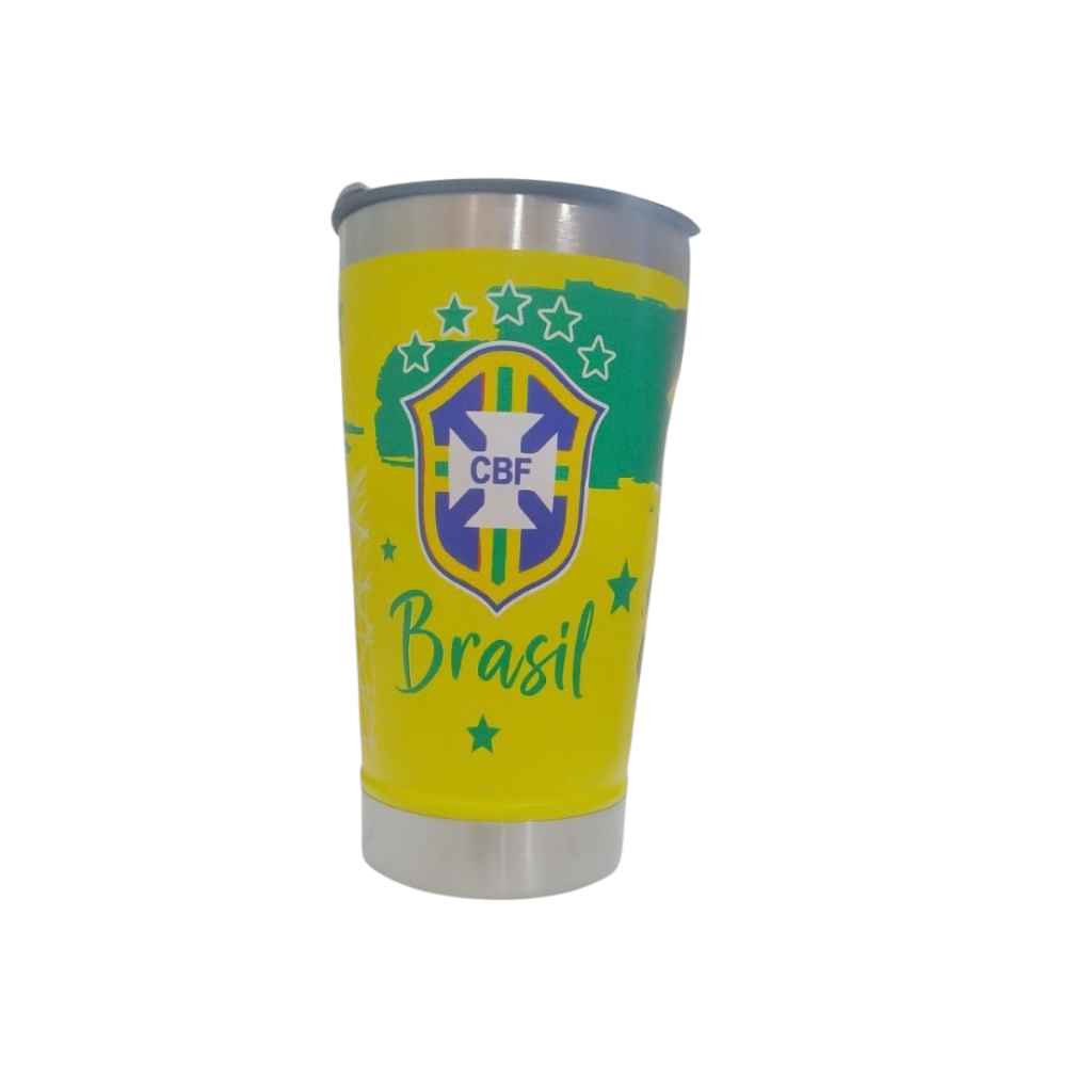 COPO BRASIL COM TAMPA E ABRIDOR 473ML - AMARELO