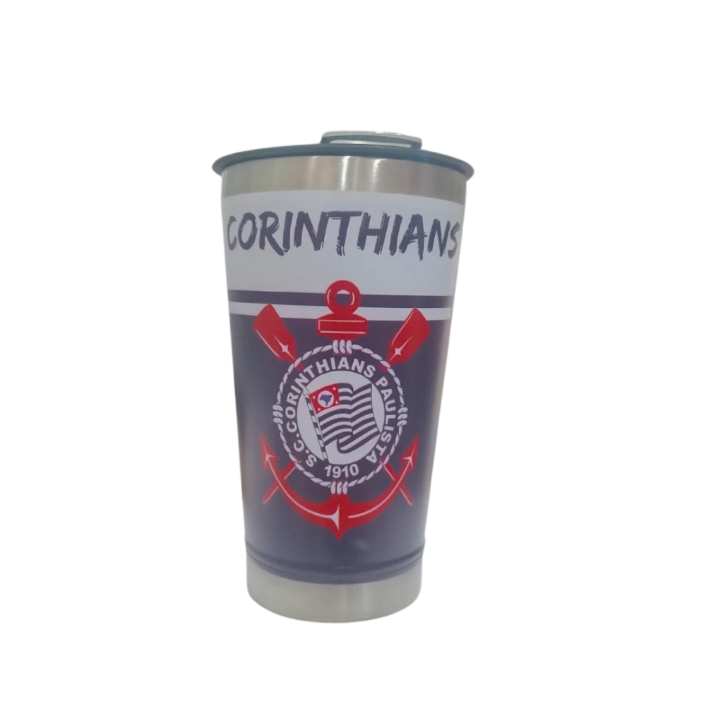COPO 473ML PERSONALIZADO 3D COM TAMPA E ABRIDOR CORINTHIANS