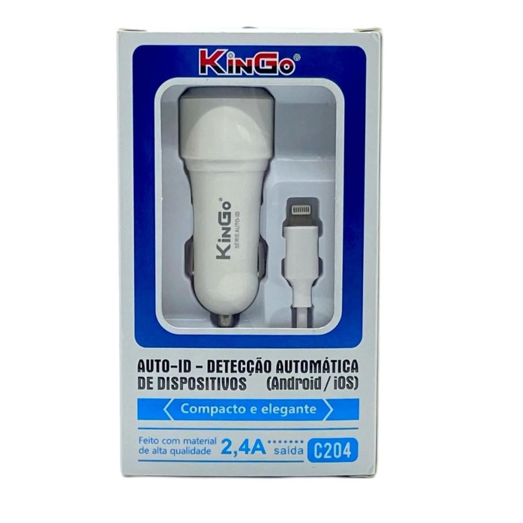 FONTE VEICULAR DUAL USB KINGO COM CABO LIGTHNING